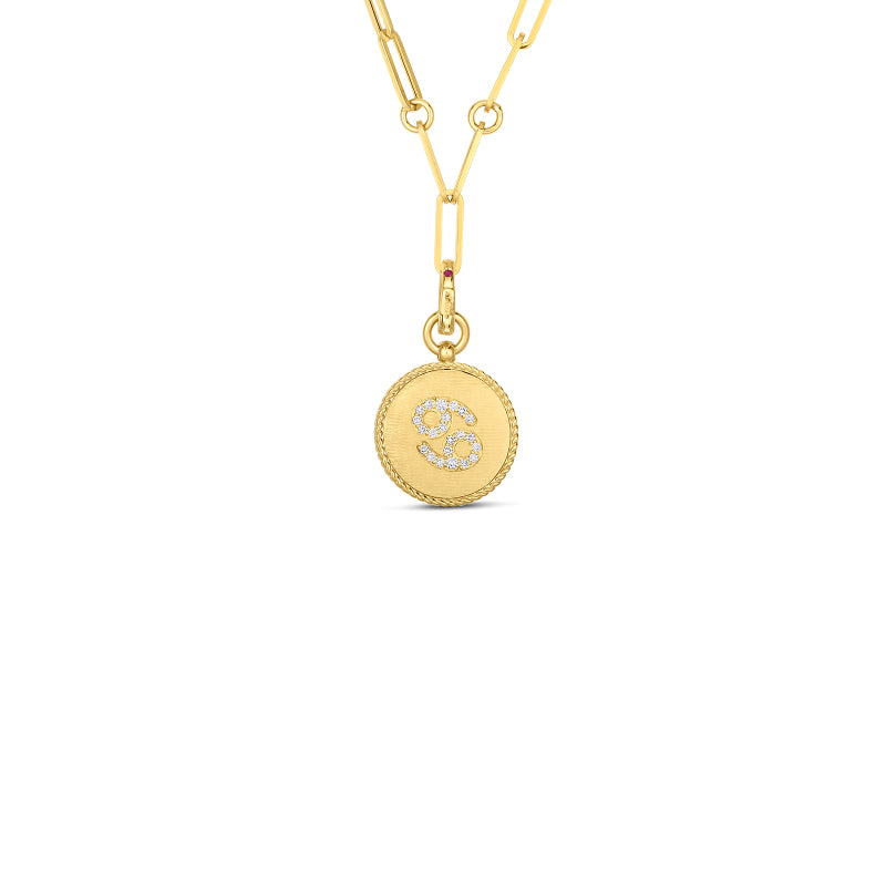 Roberto Coin Zodiac Medallion 18K Yellow Gold Diamond Cancer Medallion Necklace
